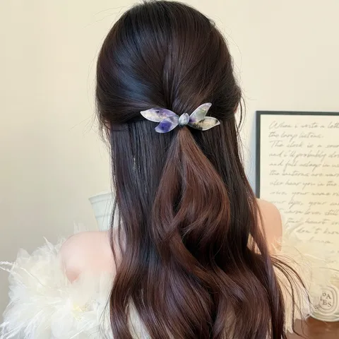 Pinza de Resorte de Acetato con Lazo Elegante Horquilla de Pelo Lujo Patrón de Mármol Carey Accesorios para Cabello Mujer