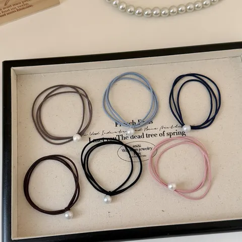 Elegant French Hepburn Style Fabric Hair Scrunchies Elastic Rubber Band Hair Ties With Artificial Pearl For Women Girls