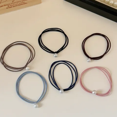 Elegant French Hepburn Style Fabric Hair Scrunchies Elastic Rubber Band Hair Ties With Artificial Pearl For Women Girls