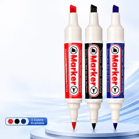 Marqueur À Base D'Huile Double Tête Permanent Imperméable Séchage Rapide Pointe Biseautée Fine Stylo Industriel Pour Bureau