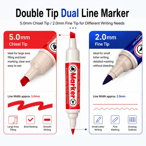 Marqueur À Base D'Huile Double Tête Permanent Imperméable Séchage Rapide Pointe Biseautée Fine Stylo Industriel Pour Bureau