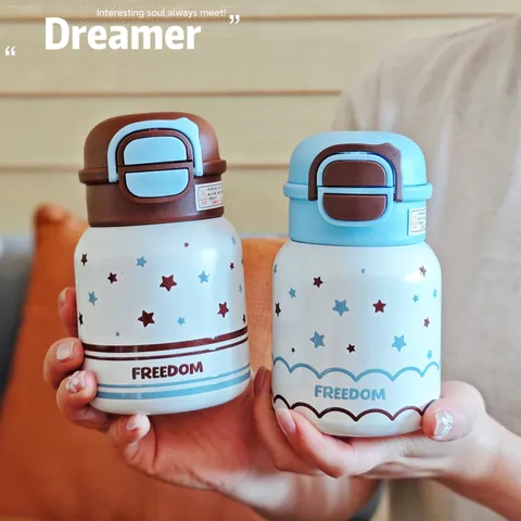 Thermos in Acciaio Inossidabile 316 Tazza Termica per Bambini con Cannuccia Coperchio a Scatto Bottiglia d'Acqua Isolata per Scuola