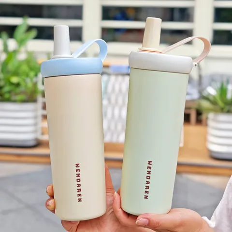 Botella de Agua Aislada al Vacío de Acero Inoxidable 304 de Gran Capacidad Con Pajita e Infusor de Té Asa Portátil Taza Térmica para Deportes Viajes Diseño Minimalista Moderno