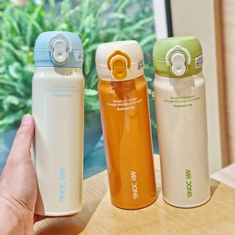 Stainless Steel Vacuum Insulated Water Bottle With Dual Drink Bounce Lid Portable Thermal Flask For Women Students Couples Office Outdoor 480ml