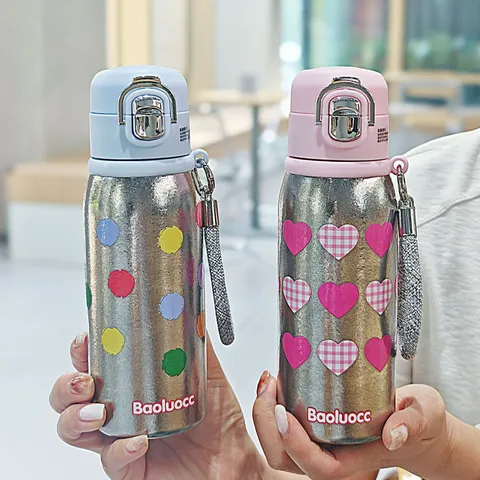 Bouteille d'Eau en Titane Pur Isotherme sous Vide Légère Portable Bouchon Double Boisson Avec Corde pour Femmes Enfants Voyage École Bureau Tasse Thermique à Motif