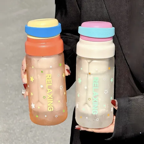 Bouteille d'eau en Verre Borosilicaté Givré Avec Paille Et Filet Filtrant Bouteille Portable Résistante à La Chaleur Pour Filles Été Extérieur