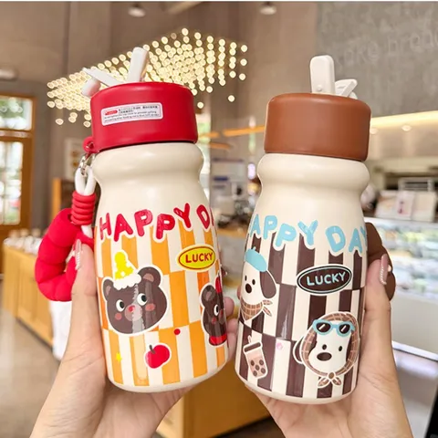 Creative Baby Bottle Vacuum Insulated Cup Stainless Steel Portable Lanyard Student Water Bottle With Straw Gift