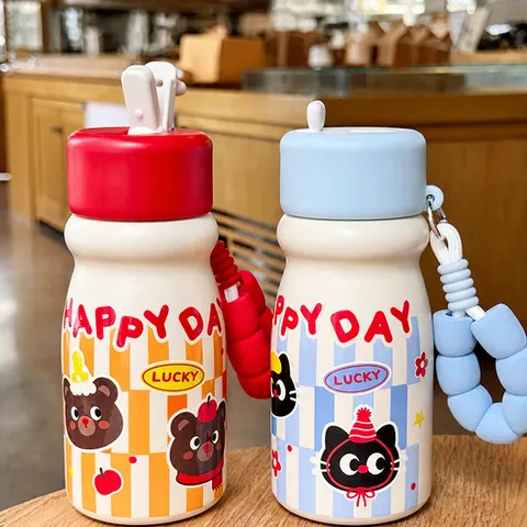 Creative Baby Bottle Vacuum Insulated Cup Stainless Steel Portable Lanyard Student Water Bottle With Straw Gift