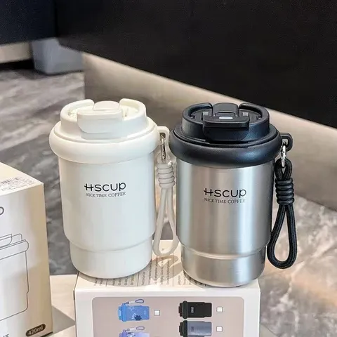 Taza de Café Aislada al Vacío de Acero Inoxidable Portátil Con Tapa de Doble Bebida Botella de Agua de Viaje Para Oficina