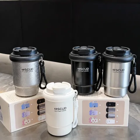 Taza de Café Aislada al Vacío de Acero Inoxidable Portátil Con Tapa de Doble Bebida Botella de Agua de Viaje Para Oficina