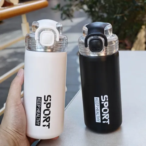 Stainless Steel Vacuum Insulated Water Bottle With Straw Portable Metal Sports Thermos Cup For Outdoor Travel
