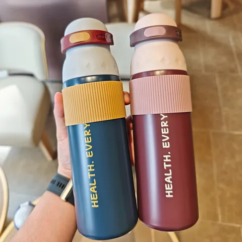 700ml 316 Edelstahl Vakuum Isolierflasche Colorblock Thermoskanne Mit Silikonhülle Tragbare Trinkflasche Für Outdoor Sport Auto