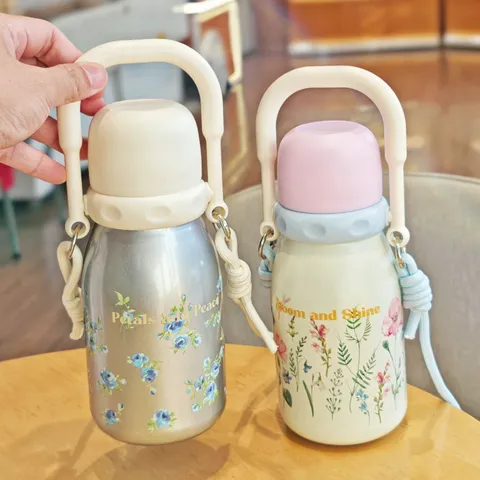 Exquisite Blumen 304 Edelstahl Vakuumisolierter Thermosbecher Mit Strohhalm Tragbare Trinkflasche Für Damen Im Büro