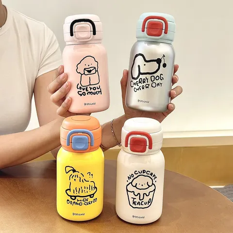 Tragbare Vakuumflasche Aus 316 Edelstahl Für Kinder Studenten Cartoon Doppeltrink Isolierflasche Mit Strohhalm Trinkflasche