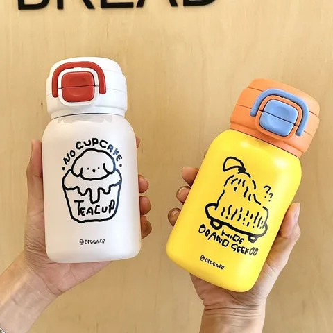 Tragbare Vakuumflasche Aus 316 Edelstahl Für Kinder Studenten Cartoon Doppeltrink Isolierflasche Mit Strohhalm Trinkflasche
