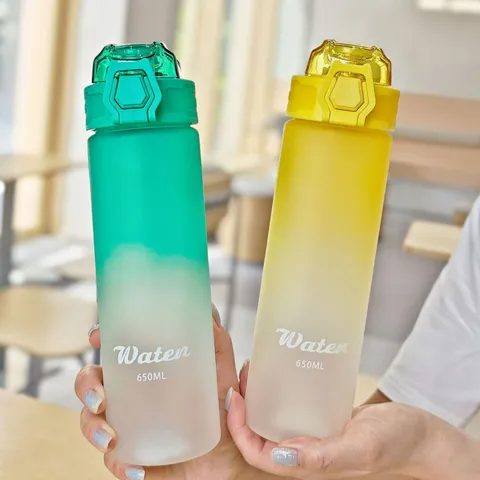Frosted Plastic Sports Water Bottle With Straw Portable Gradient Drinking Bottle For Gym Outdoor Fitness School Students