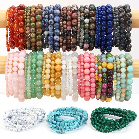 Natuursteen Kralen Armbanden Voor Vrouwen Mode Stapelbaar Genezende Kristal Ronde Kralen Elastische Armband Vier Stuks Set