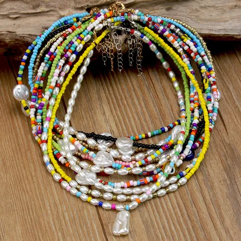 Collana Colorata In Perline Di Vetro Per Donna Fatto A Mano Perle Artificiali Girocollo Bohemian Con Ciondoli Gioielli Da Spiaggia