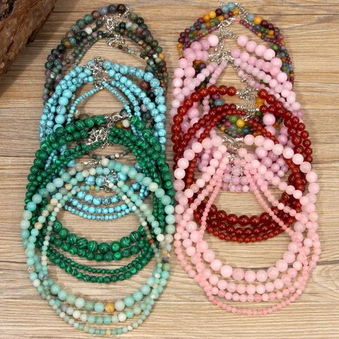 Collana di Perline in Pietra Naturale Bohémien Choker al Quarzo Colorato Vintage da Donna Catena di Perline Geometrica Stratificata Fatta a Mano