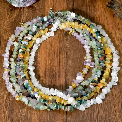 Collana di Perline di Cristallo in Ghiaia Irregolare di Pietra Naturale Stile Spiaggia Multicolore Choker Donna Gioielli