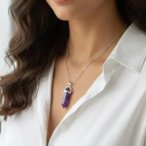 Natuursteen Zeshoekige Kolom Hanger Halsketting Voor Vrouwen Roestvrij Stalen Ketting Europese Mode Minimalistische Geometrische Edelsteen Sieraden
