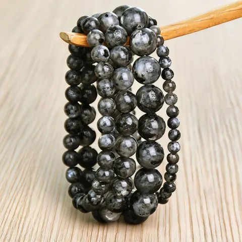 Natürliches Labradorit Perlenarmband Für Damen Minimalistischer Grauschwarzer Flash Stone Rundperlen Stapelbar Elastischer Handschmuck