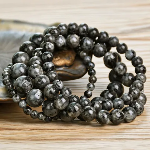 Natürliches Labradorit Perlenarmband Für Damen Minimalistischer Grauschwarzer Flash Stone Rundperlen Stapelbar Elastischer Handschmuck