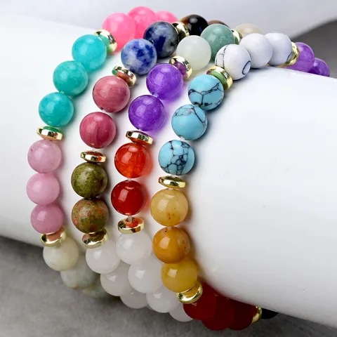 Vintage Natural Stone Beaded Bracelet For Women Geometric Round Beads Elastic Strand Charm Bracelet Western Hand Jewelry Gift