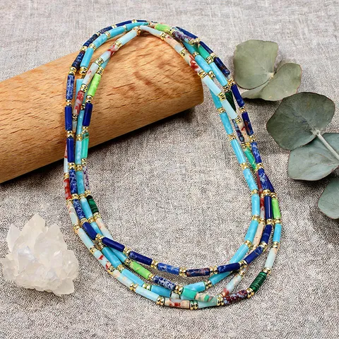 Handgemaakte Kralenketting Van Edelsteen Voor Dames Legering Hematiet Geometrische Cilinder Natuurlijke Textuur Choker Cadeau