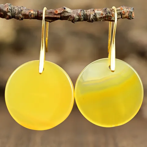 Pendientes Colgantes Redondos Geométricos de Ágata Amarilla Cobre Chapado en Oro de 18K Regalo de Joyería para Mujeres