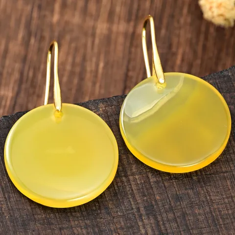 Pendientes Colgantes Redondos Geométricos de Ágata Amarilla Cobre Chapado en Oro de 18K Regalo de Joyería para Mujeres