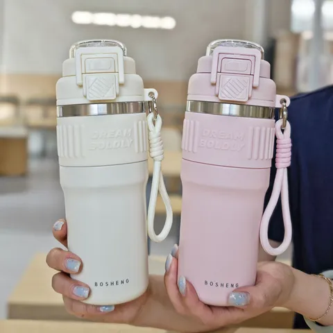 Edelstahl Vakuum Isolierte Wasserflasche Mit Strohhalm Auslaufsicher Tragbarer Reisebecher Für Sport Outdoor