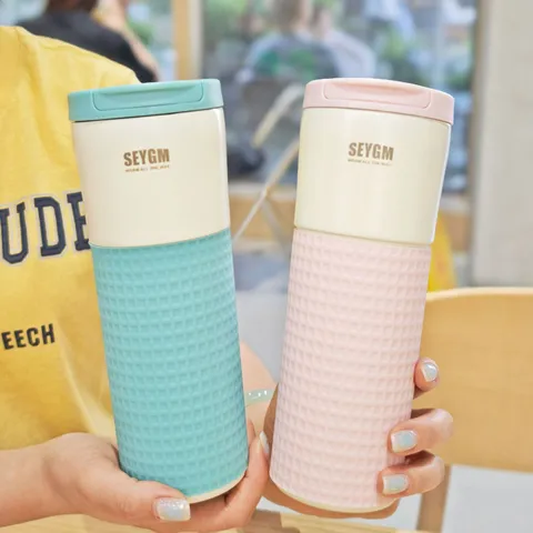 Stainless Steel Vacuum Insulated Coffee Cup With Silicone Sleeve Portable Travel Thermos Water Bottle For Home Office Couple