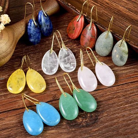 Boucles d'Oreilles Pendantes Goutte en Pierre Naturelle pour Femmes Crochets en Cuivre Premium Boucles d'Oreilles en Cristal Bijoux de Mode