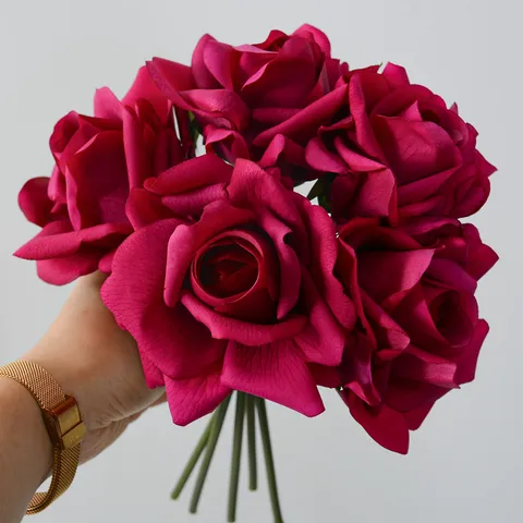 Artificial Silk Rose Flower Bouquet Real Touch Rolled Edge Fake Roses For Home Decor Wedding Party Floral Arrangement