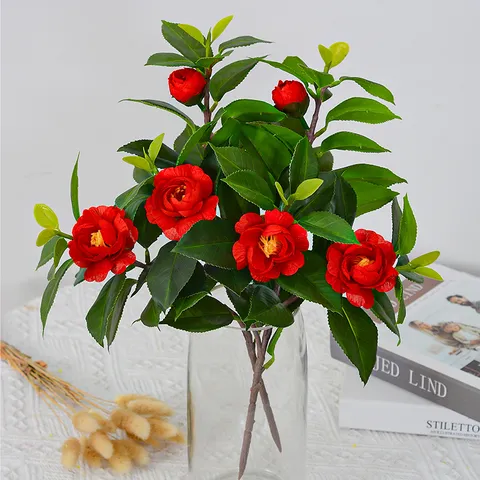 Künstliche Kamelien Blumen Zweige Mehrkopf Seide Falsche Blumen PVC Pflanze Stiel Für Dekoration Hochzeit Party