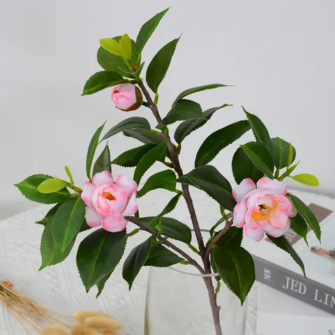 Künstliche Kamelien Blumen Zweige Mehrkopf Seide Falsche Blumen PVC Pflanze Stiel Für Dekoration Hochzeit Party