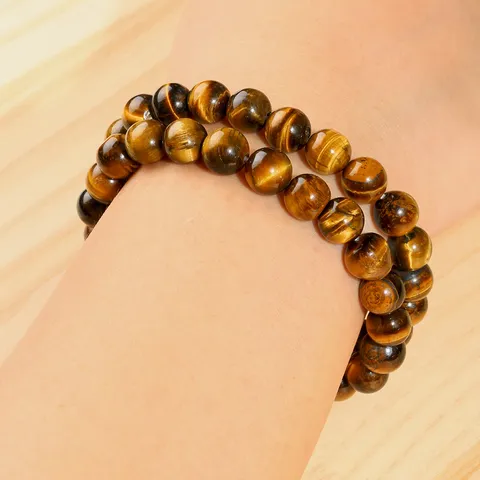 Natürliches Tigerauge Stein Perlen Elastisches Armband Handgemachter Geometrischer Runder Edelstein Charm Schmuck Geschenk Für Damen Herren Unisex