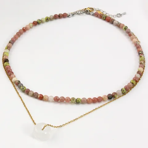 Collana di Perline di Pietra Naturale Set Stratificato da Donna Catena d Oro in Acciaio Inossidabile Ciondolo di Strass Gioielli alla Moda