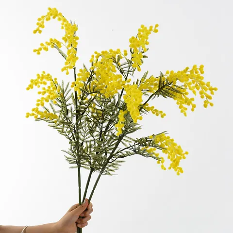 High-End Artificial Acacia Flowers Flocked Plastic Fake Plants Pastoral Style Home Wedding Party Decoration Floral Arranging Stems
