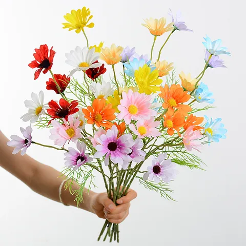 Fiori Artificiali di Margherita Bouquet di Cosmo in Seta Per Matrimonio Arredamento Accessori per Fotografia Composizione Floreale