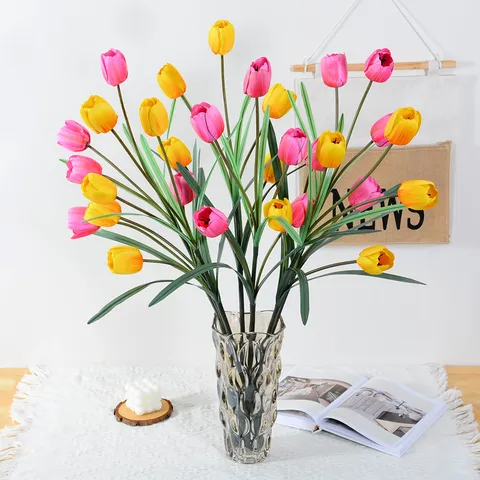 Rama Larga Cinco Cabezas Tulipán Flor Artificial Seda Flores Falsas Para Decoración Del Hogar Paisajismo Al Aire Libre
