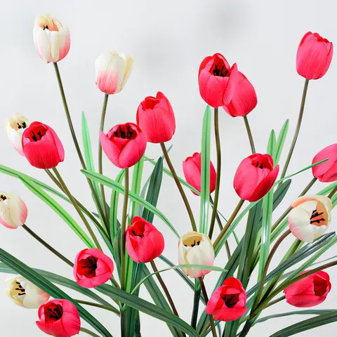Rama Larga Cinco Cabezas Tulipán Flor Artificial Seda Flores Falsas Para Decoración Del Hogar Paisajismo Al Aire Libre