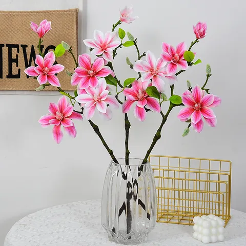 Artificial Magnolia Flower Single Branch Soft Rubber Fake Plant For Wedding Home Decor Party Floral Arrangement