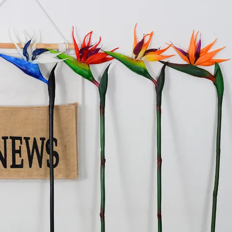High Simulation PU Bird Of Paradise Strelitzia Artificial Flower Single Stem Green Plant For Hotel Lobby Wedding Home Decor