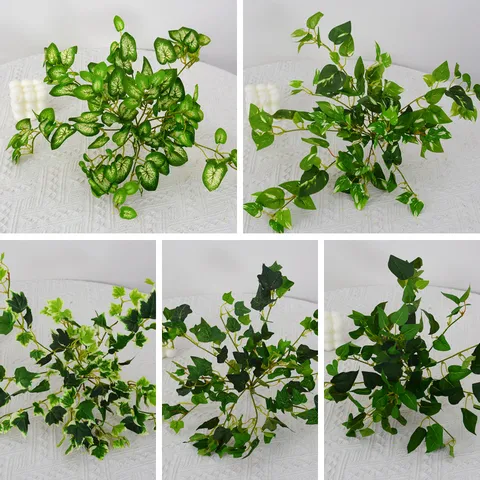 Artificial Hanging Plant Vines Silk Flower Green Leaves Garland For Home Room Wall Indoor Greenery Decoration