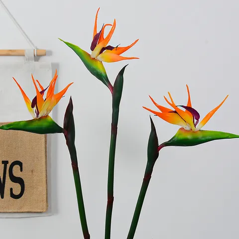High Simulation PU Bird Of Paradise Strelitzia Artificial Flower Single Stem Green Plant For Hotel Lobby Wedding Home Decor