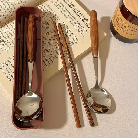 Portable Stainless Steel Tableware Set Chopsticks Spoon Fork With Storage Box Retro Korean Style Cutlery For Student