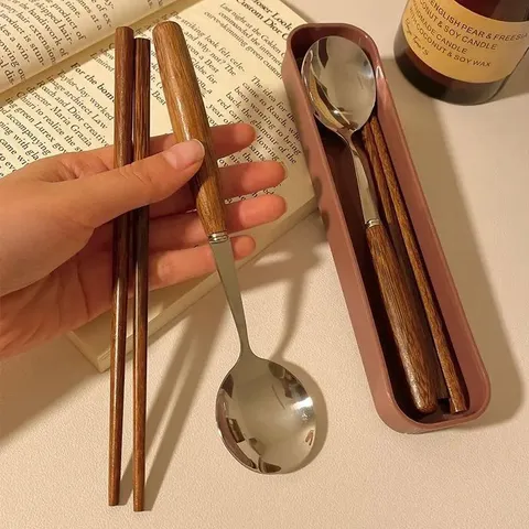 Portable Stainless Steel Tableware Set Chopsticks Spoon Fork With Storage Box Retro Korean Style Cutlery For Student