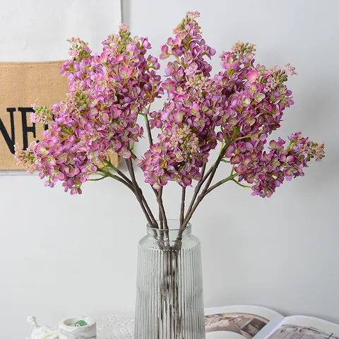 Style Français Bouquet de Fleurs de Lilas Artificielles Caoutchouc Souple Faux Fleurs Pour Maison Salon Table à Manger Décor